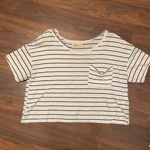 Medium white Hollister crop top with black stripes